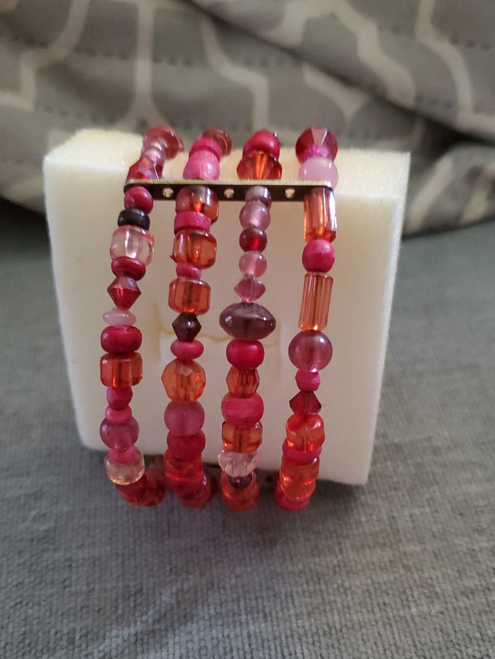 Red Multi-Strand Beaded Cuff  Bracelet